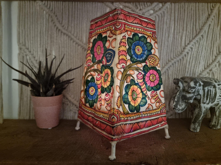 Hand-Painted Leather Floral Lampshade: Boho Tribal Decor