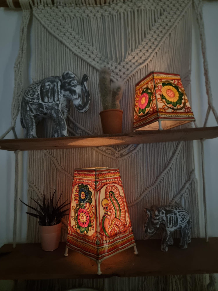 Hand-Painted Leather Lampshade: Peacock & Floral Boho Home Decor