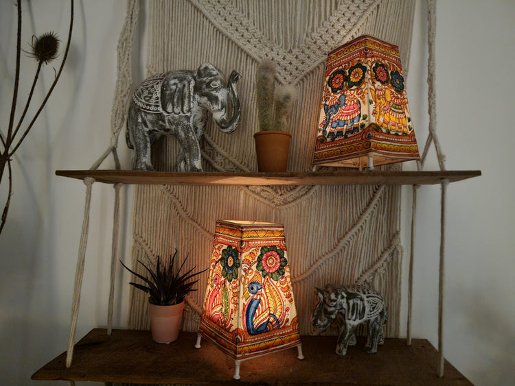 Hand-Painted Peacock Leather Lampshade: Boho Tribal Home Decor