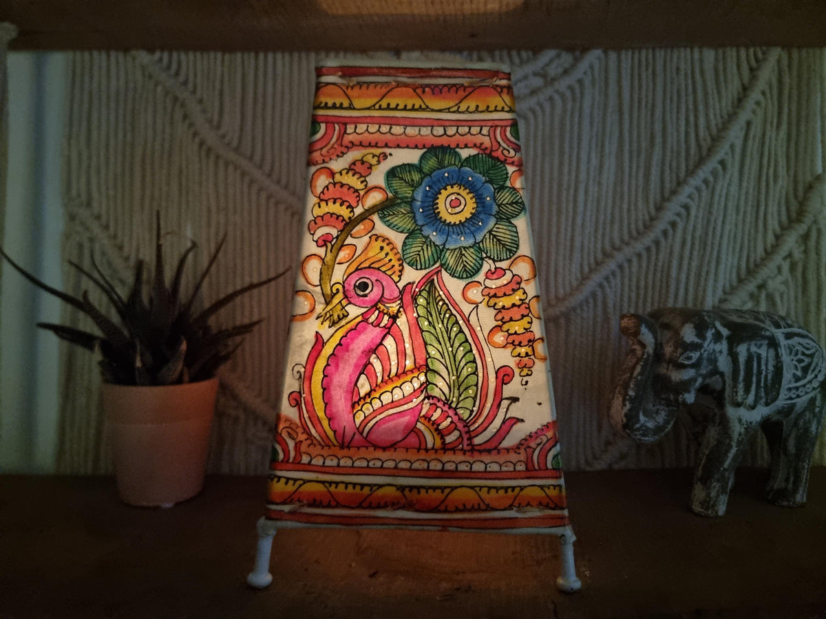 Hand-Painted Peacock Leather Lampshade: Boho Tribal Home Decor