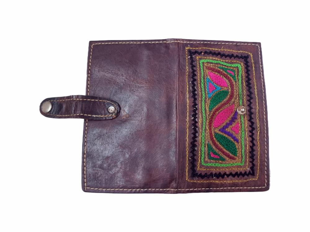 Embroidered Leather Wallet: Handmade Boho Hippie Coin Purse