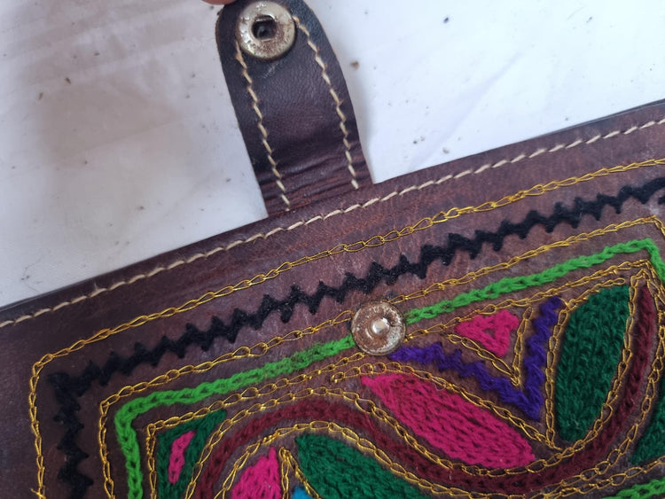 Embroidered Leather Wallet: Handmade Boho Hippie Coin Purse