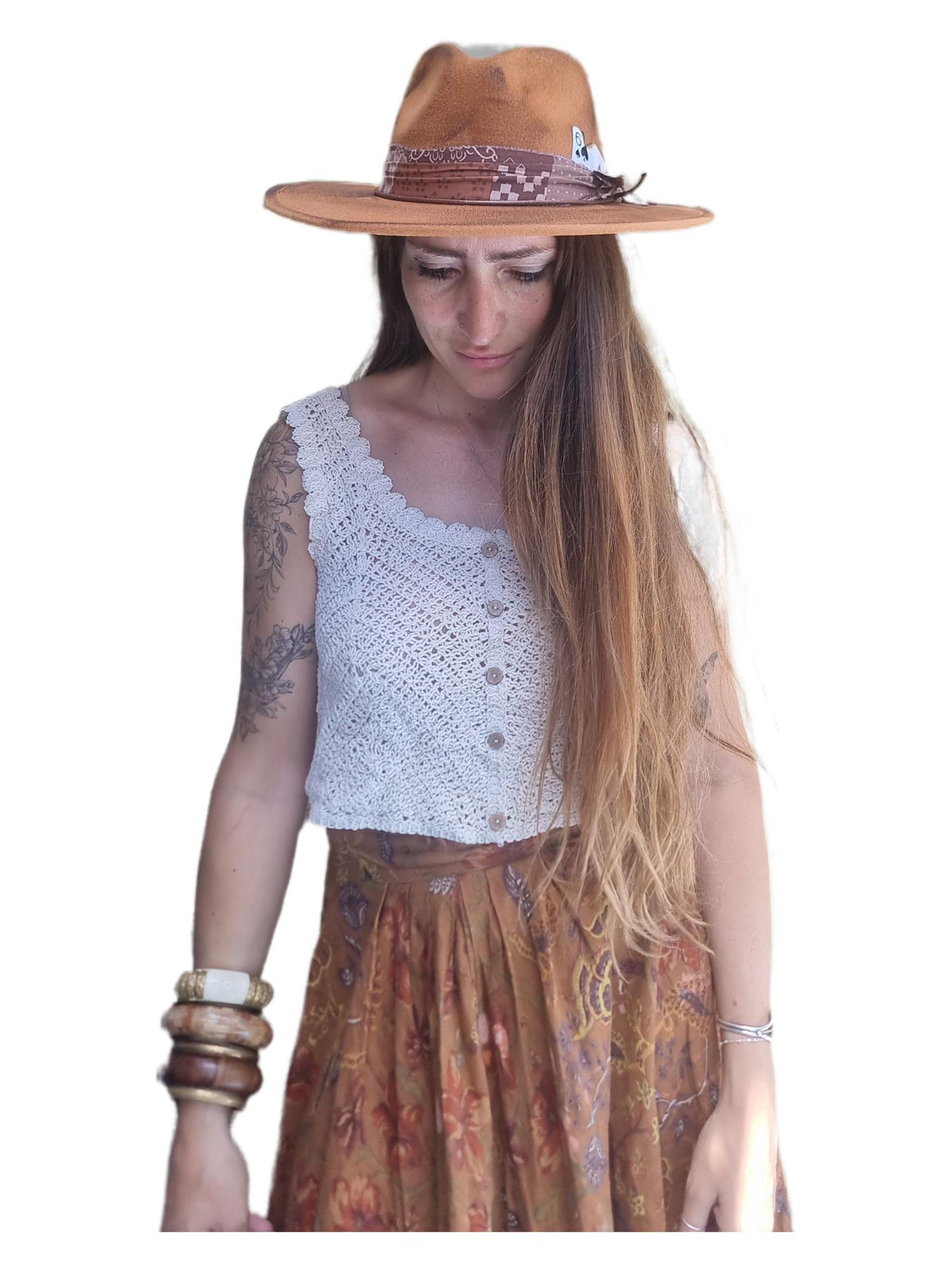 Distressed Brown Fedora: Vegan Felt Cowboy Hat with Poker Card