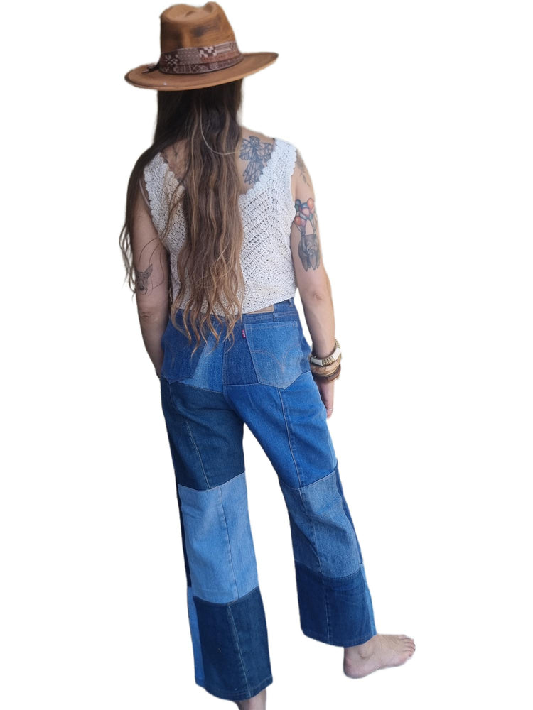 Vintage Levi's Patchwork Straight Leg Patchwork Jeans: Y2K Denim Trousers XS-S, Women Festival Outfit