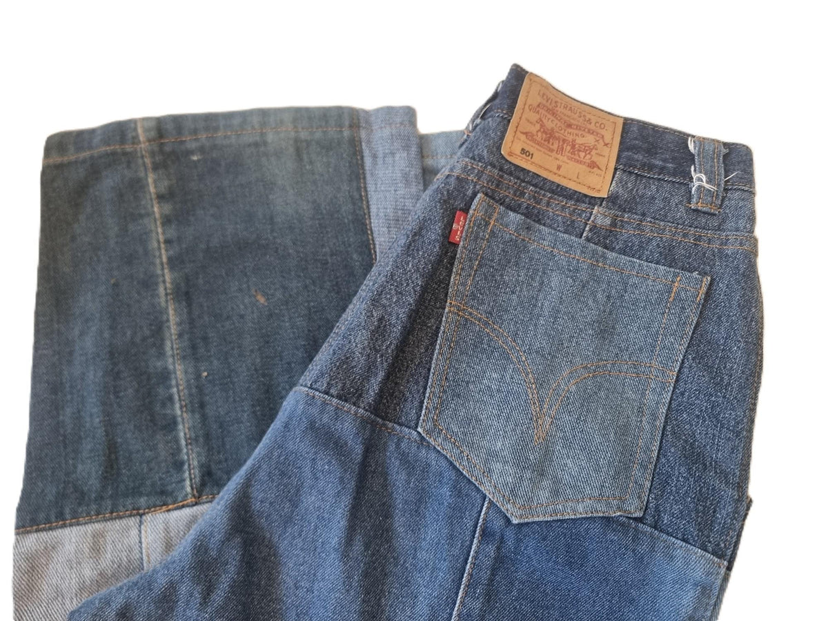Vintage Levi's Patchwork Straight Leg Patchwork Jeans: Y2K Denim Trousers XS-S, Women Festival Outfit