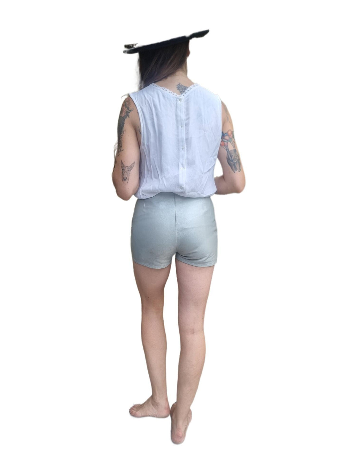 Vintage DKNY Leather Shorts, Y2K Metallic Silver Soft Genuine Leather Festival Shorts, XS UK 6 (34), Summer Party Outfit