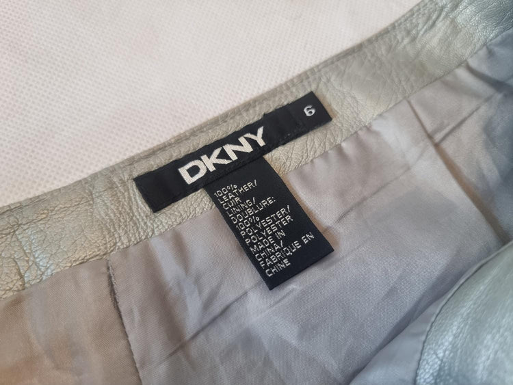 Vintage DKNY Leather Shorts, Y2K Metallic Silver Soft Genuine Leather Festival Shorts, XS UK 6 (34), Summer Party Outfit