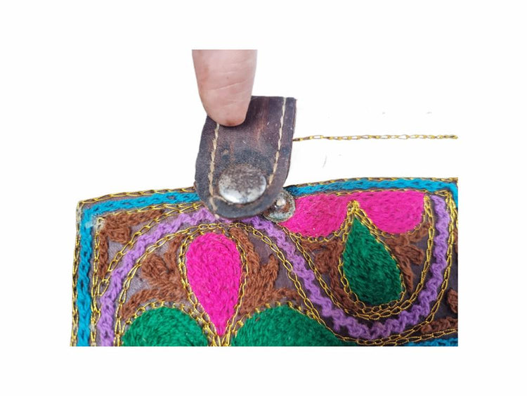 Embroidered Leather Hippie Wallet: Vintage Bifold Purse