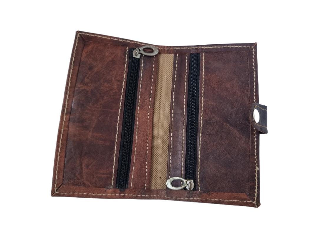 Handmade Vintage Embroidered Leather Wallet: 1970s Boho Purse