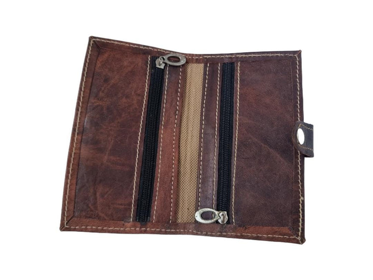 Handmade Vintage Embroidered Leather Wallet: 1970s Boho Purse