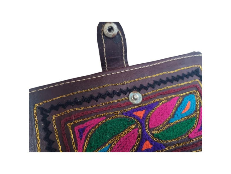 Embroidered Leather Wallet: Handmade Boho Hippie Coin Purse