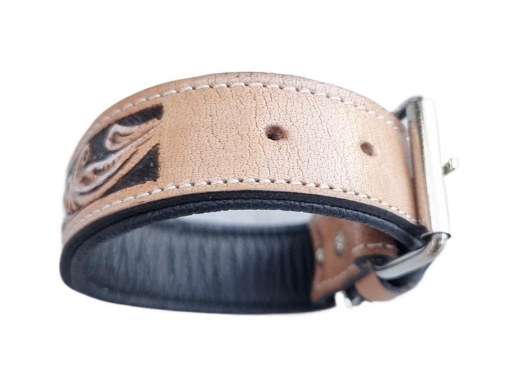 Hand Tooled Dog Collar Boy - Full Grain Leather Puppy Collar - Boho Floral Pattern Western Style