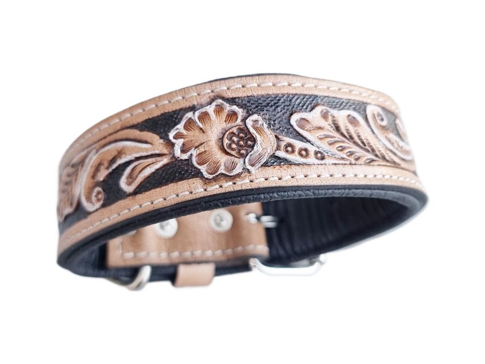 Hand Tooled Dog Collar Boy - Full Grain Leather Puppy Collar - Boho Floral Pattern Western Style