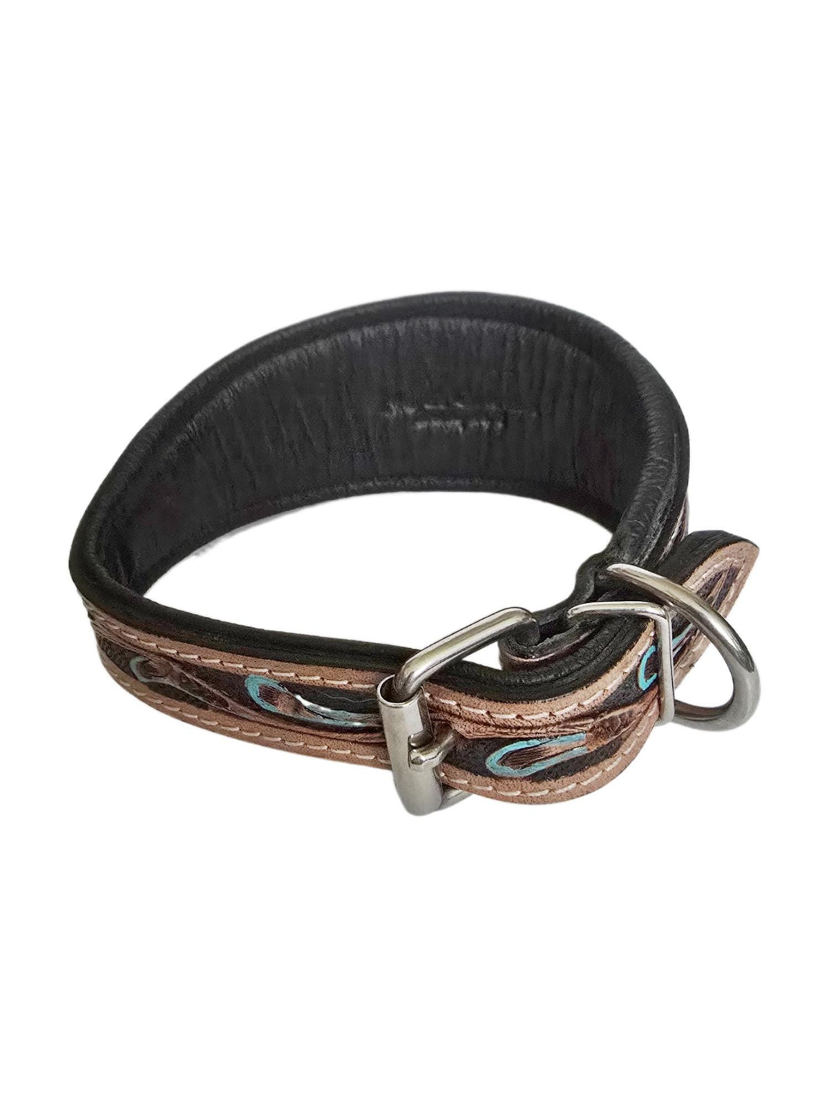 Greyhound Dog Collar, Tooled Genuine Leather, Multicoloured Floral Pattern, Handmade Puppy Harness, Pet Supplies