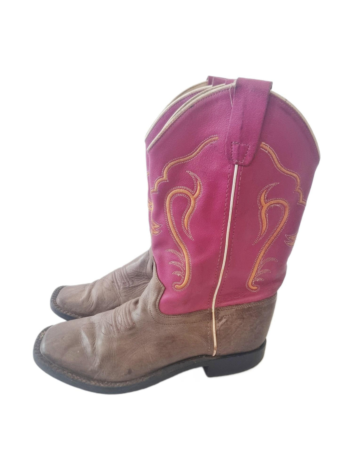 Pink Brown Western Leather Boots Women Size 38 UK 5, Rustic Genuine Leather Shoes Boho