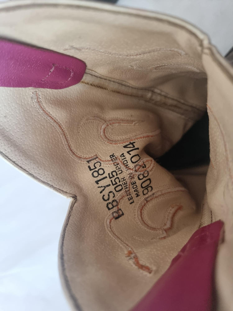 Pink Brown Western Leather Boots Women Size 38 UK 5, Rustic Genuine Leather Shoes Boho