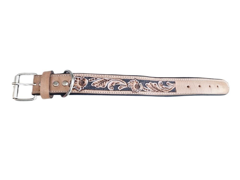 Hand Tooled Dog Collar Boy - Full Grain Leather Puppy Collar - Boho Floral Pattern Western Style