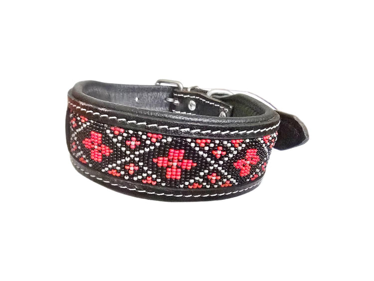 Beaded Dog Collar - Western Puppy Collar Boys Girls - Hand-Tooled Full Grain Genuine Leather - Southwestern Style