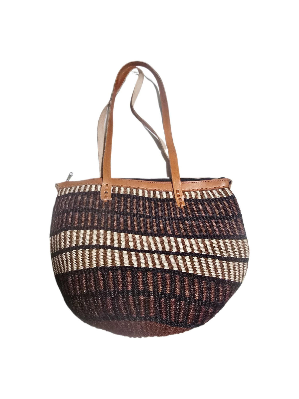 Vintage Sisal Bucket Bag: Leather Tote Bag, Boho Shoulder Purse