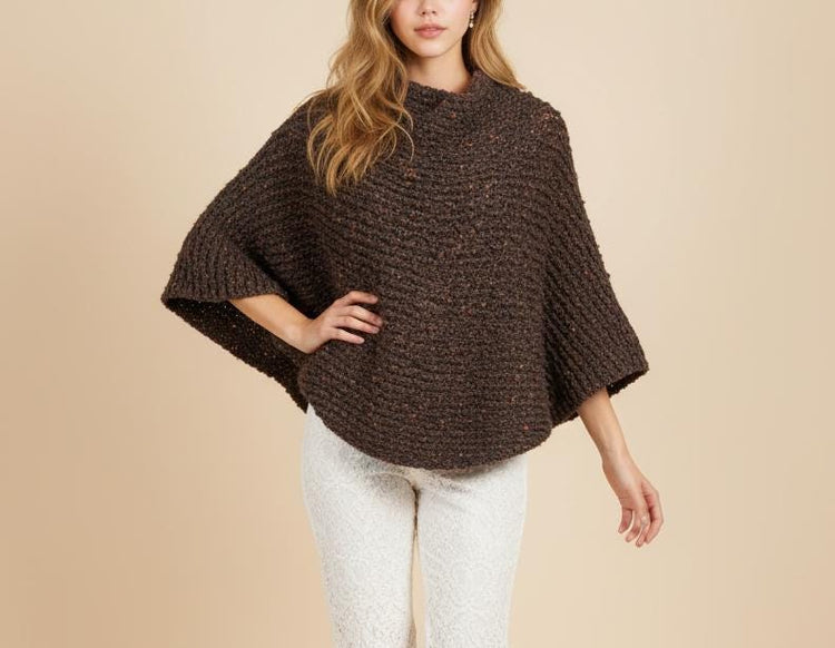 Hand-Knitted Oversize Poncho Jumper – Vintage Wool Sweater – Boho Cottagecore Knit – 1980s Style – Size L–XL (Oversize Fit)