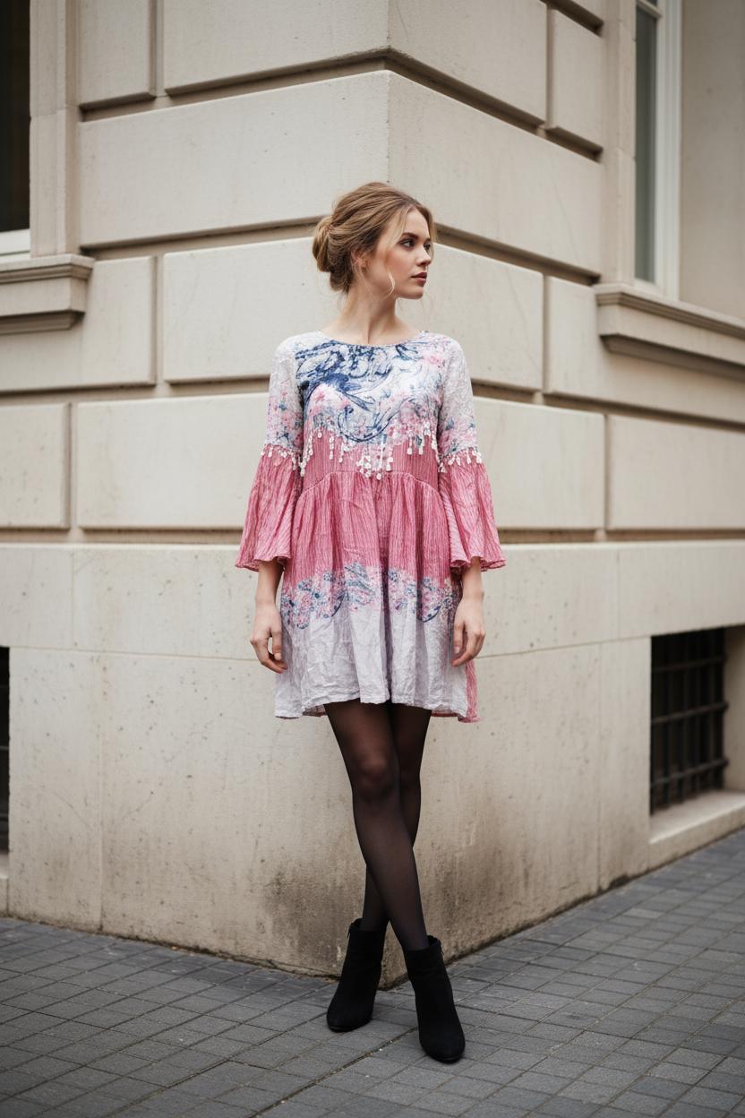 Floral Batwing Sleeve Silk Blend Midi Dress: Boho Festival Outfit