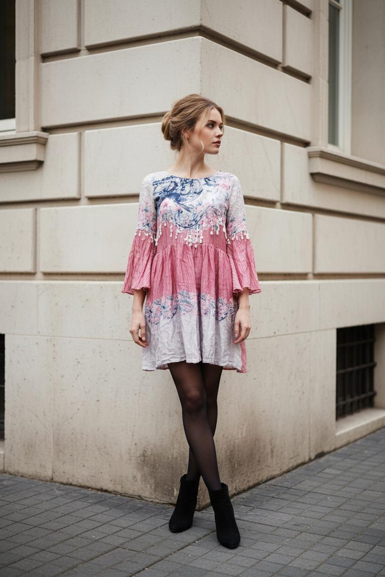 Floral Batwing Sleeve Silk Blend Midi Dress: Boho Festival Outfit