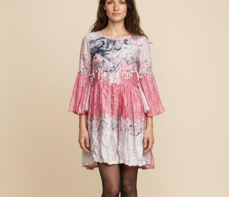Floral Batwing Sleeve Silk Blend Midi Dress: Boho Festival Outfit