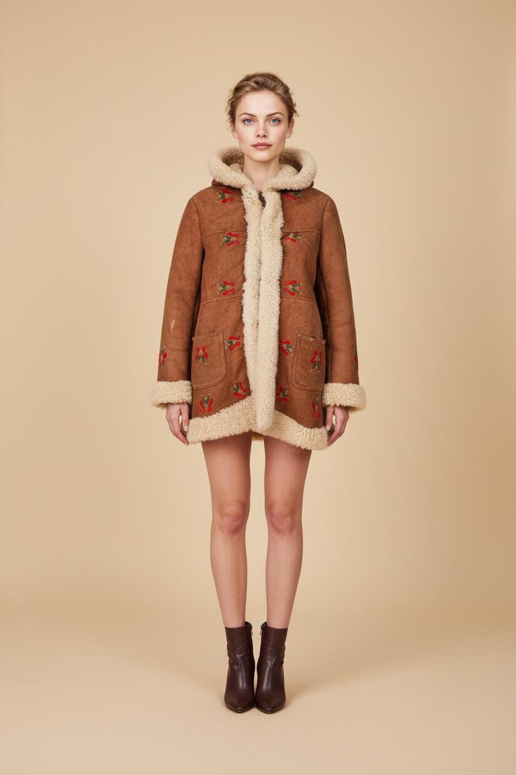 Embroidered Lambskin Afghan Coat: Vintage 70s Shearling Jacket