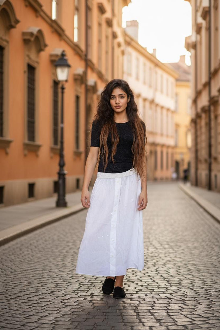 White Maxi Skirt: Boho Beach Bridal Cottagecore - Size L-XL