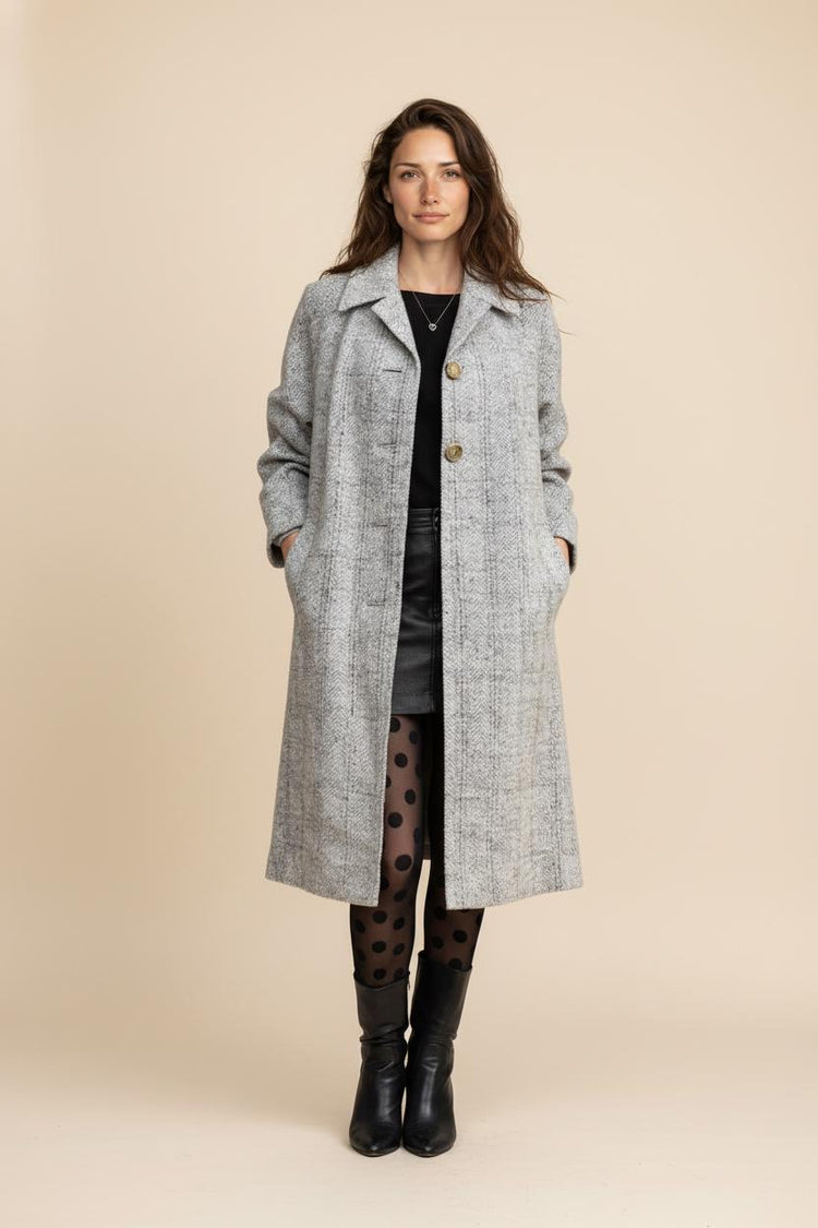 Vintage 50s Tweed Wool Coat: Houndstooth Herringbone Beige - Size S