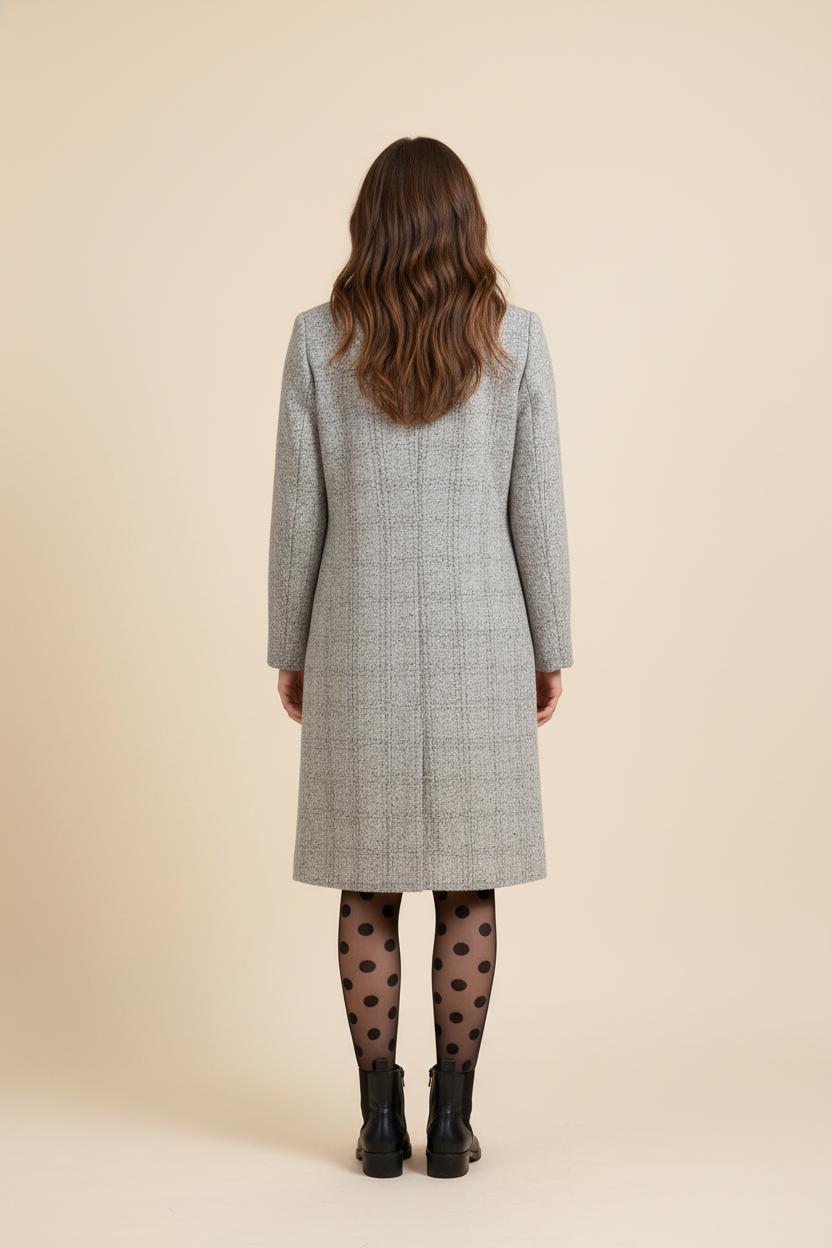 Vintage 50s Tweed Wool Coat: Houndstooth Herringbone Beige - Size S