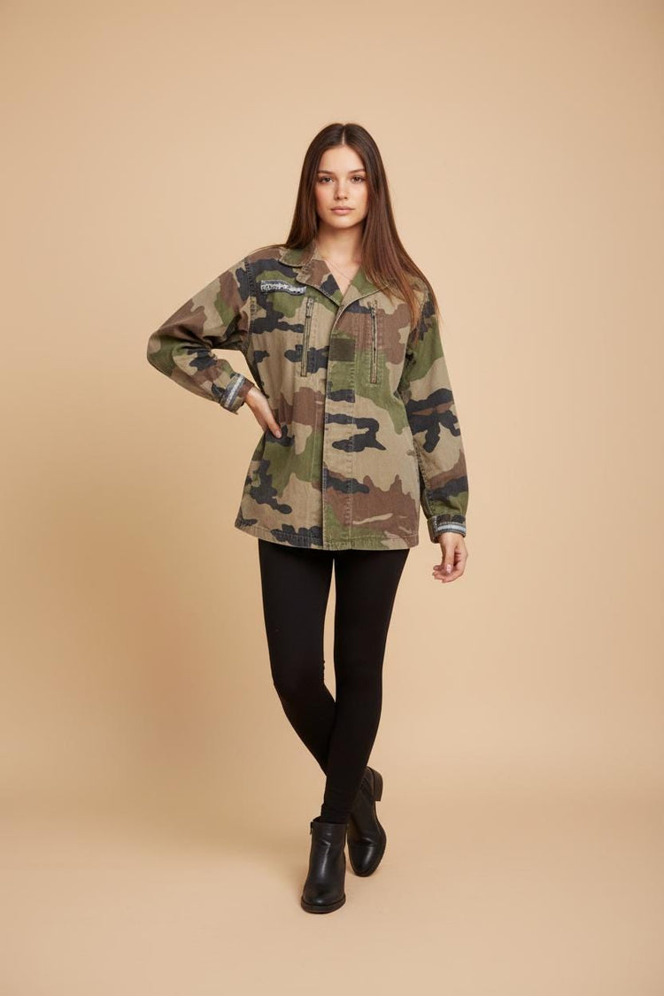Vintage German Bundeswehr Jacket, Camouflage Military Jacket, Upcycled Army Jacket, Womens Oversized Jacket, Grunge Festival Coat S M