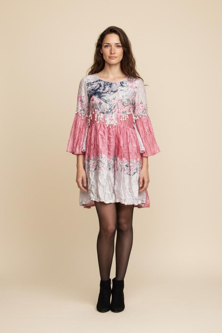 Floral Batwing Sleeve Silk Blend Midi Dress: Boho Festival Outfit