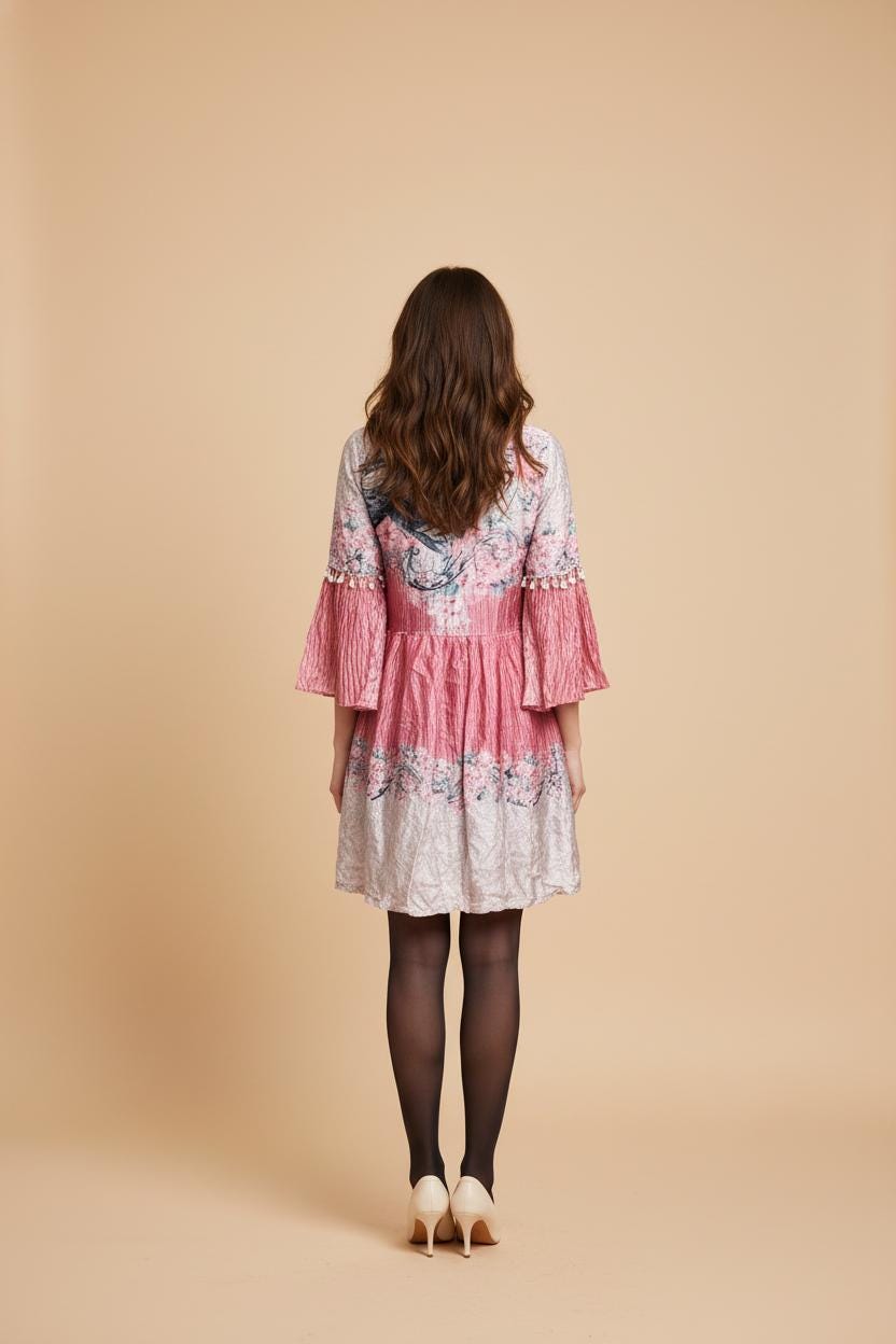 Floral Batwing Sleeve Silk Blend Midi Dress: Boho Festival Outfit