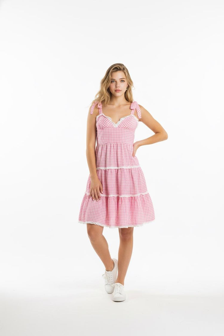 Vintage Pink Gingham Peasant Dress / Lolita Cottagecore Prairie Dress Rockabilly Cowgirl Summer Dress Size S
