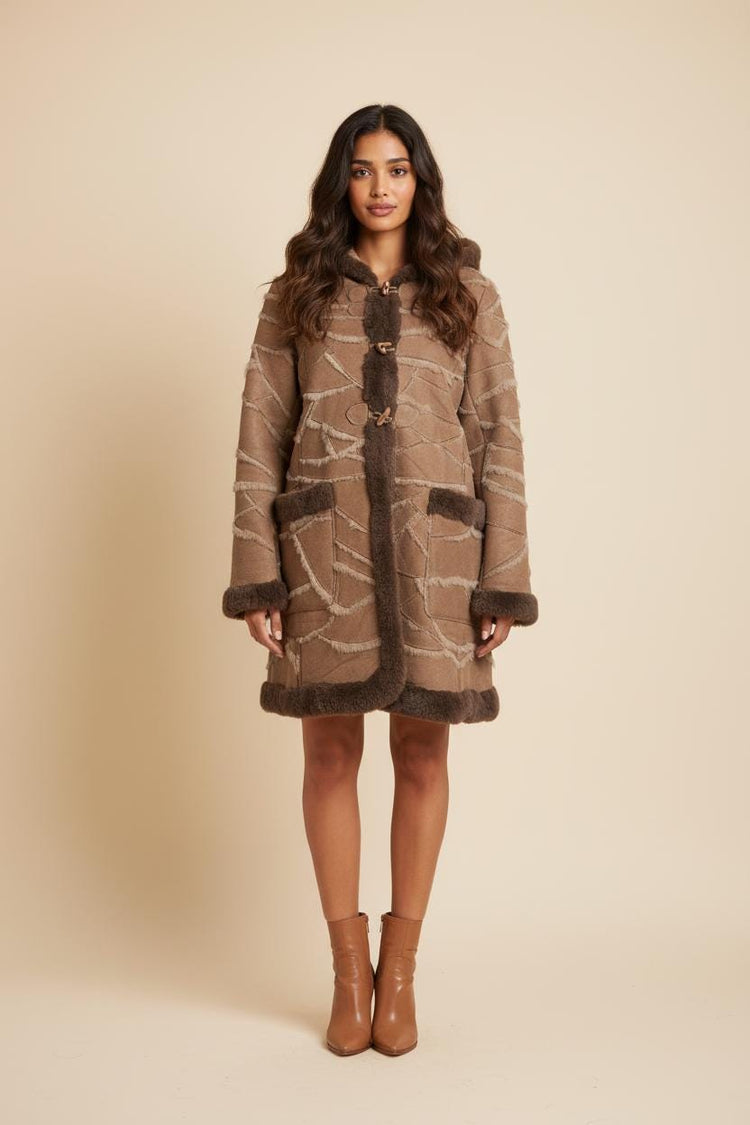Vintage Shearling Hooded Coat – Penny Lane Afghan Duffle Coat – 1970s Boho Cottagecore Sheepskin Jacket – Size M