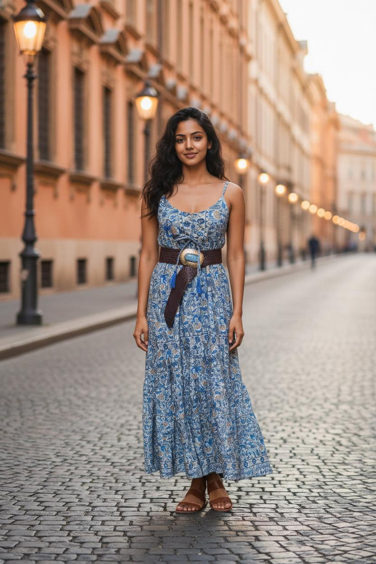 Floral Cottagecore Maxi Dress: Silk Blend Boho Beach Dress