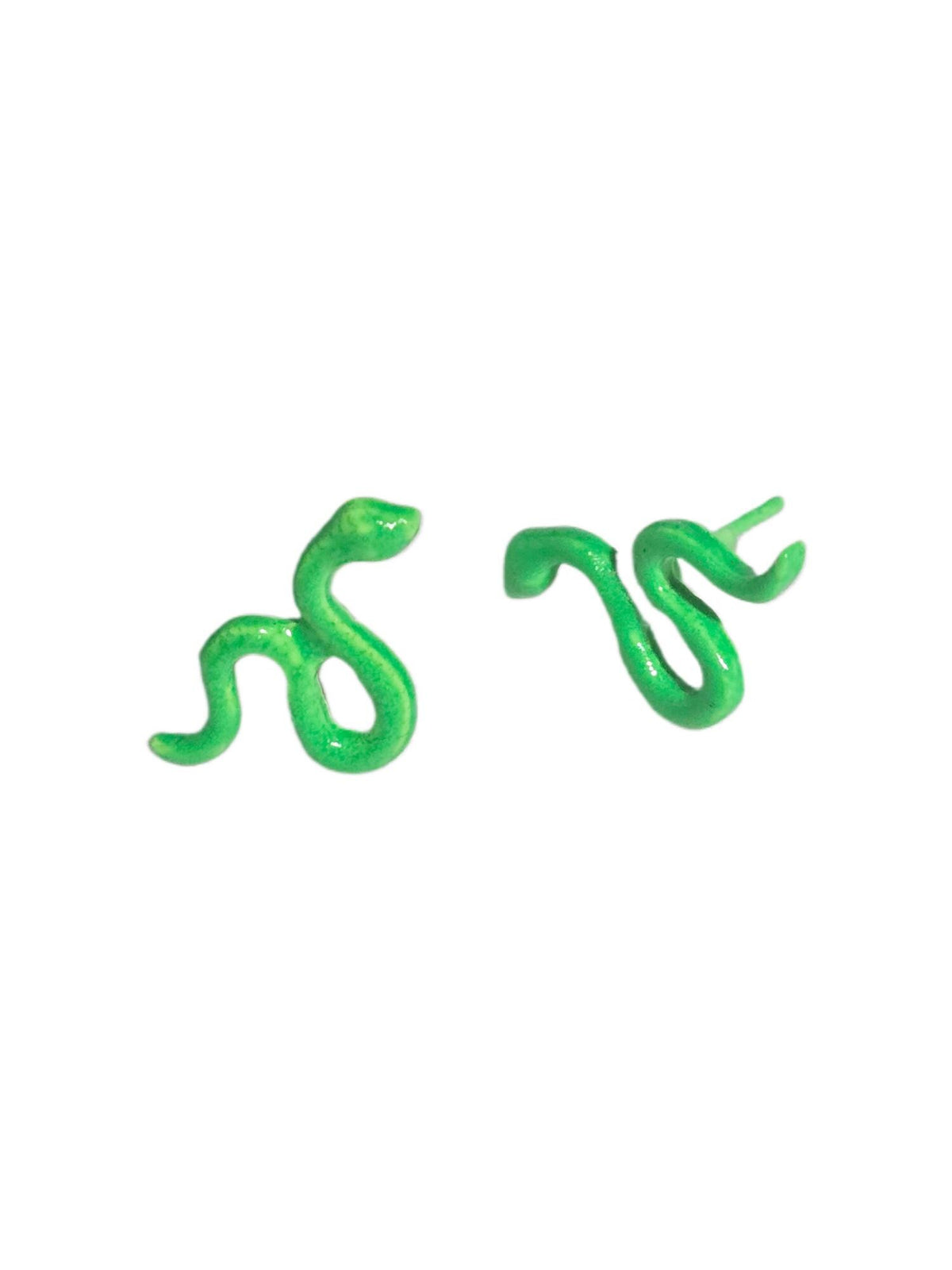 Green Cobra Snake Stud Earrings – Tiny Enamel Serpent Studs – Kawaii Gothic Jewelry