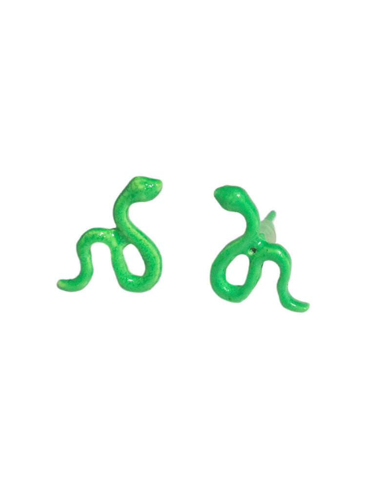 Green Cobra Snake Stud Earrings – Tiny Enamel Serpent Studs – Kawaii Gothic Jewelry