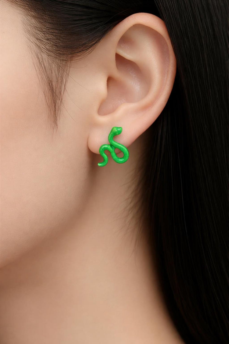 Green Cobra Snake Stud Earrings – Tiny Enamel Serpent Studs – Kawaii Gothic Jewelry