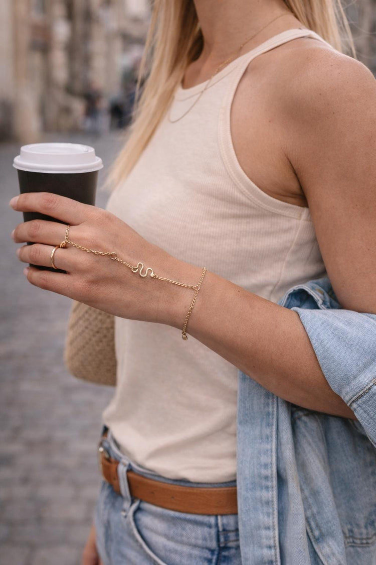 Gold Snake Hand Chain Bracelet | Minimalist Hand Jewellery | Adjustable Ring Bracelet | Boho Filigree Hand Chain | Cobra Gift for Her