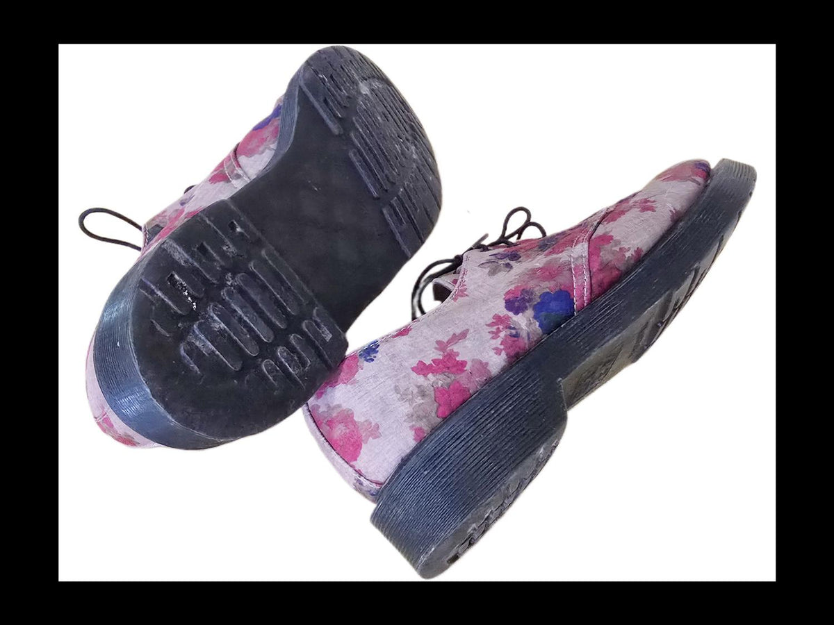 Floral Lace Up Shoes, Vintage Boho Footwear, Hippie Flower Boots, Leather Fabric Shoes, Retro 90s Style, EU 39 UK 6 US 8
