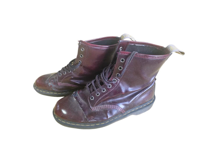Vintage Dr Martens Lace Up Boots, Biker Combat Booties, Oxblood Red Leather Shoes, Grunge Workwear, Festival Footwear, UK 11 US 12 46