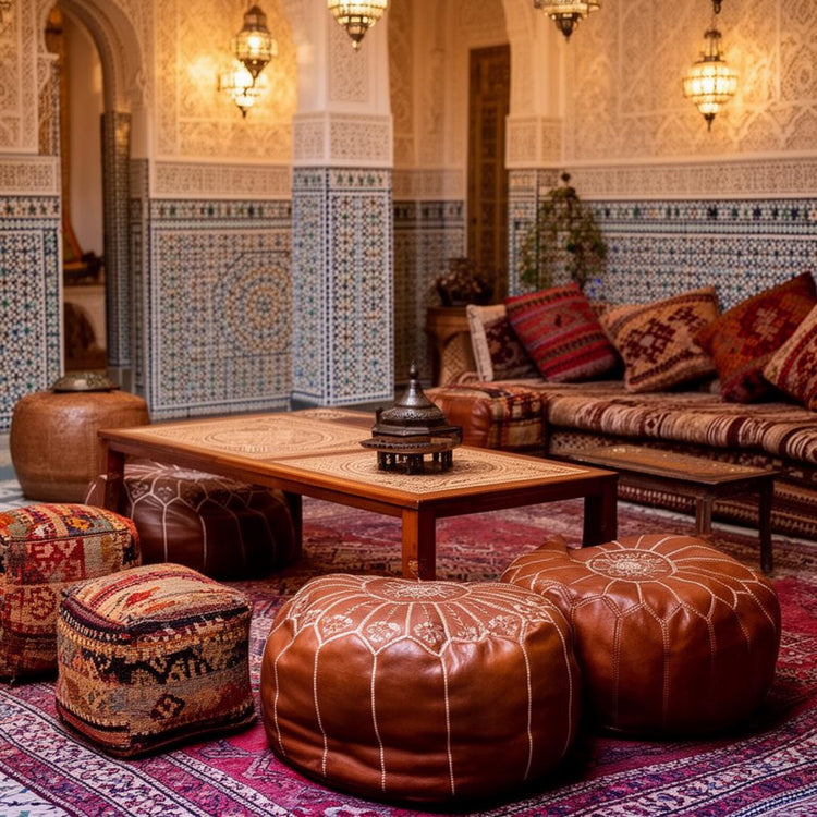 Handmade Moroccan Leather Pouf Ottoman – Boho Floor Cushion & Footstool (Unstuffed)