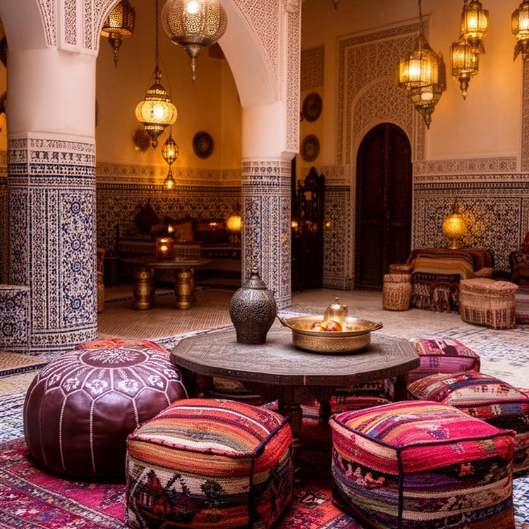 Handmade Moroccan Leather Pouf Ottoman – Boho Floor Cushion & Footstool (Unstuffed)