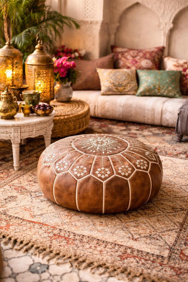 Handmade Moroccan Leather Pouf Ottoman – Boho Floor Cushion & Footstool (Unstuffed)