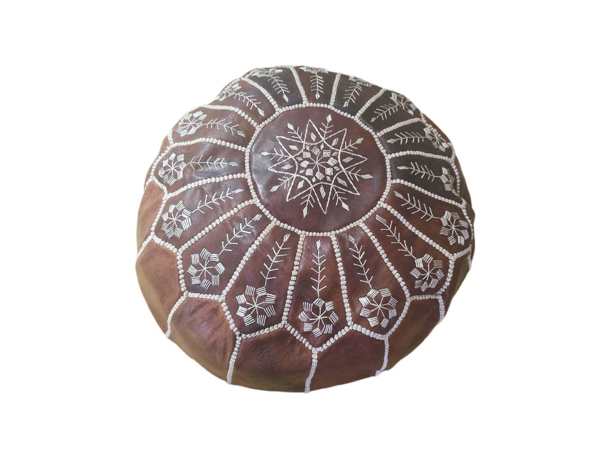 Handmade Moroccan Leather Pouf Ottoman – Boho Floor Cushion & Footstool (Unstuffed)