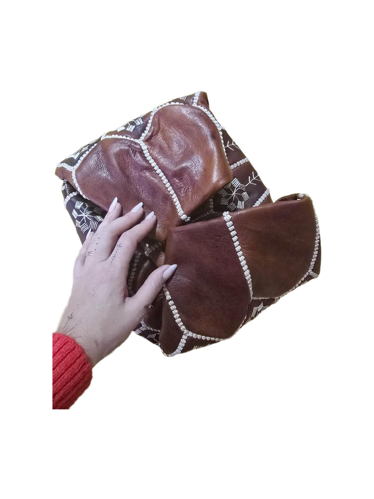 Handmade Moroccan Leather Pouf Ottoman – Boho Floor Cushion & Footstool (Unstuffed)