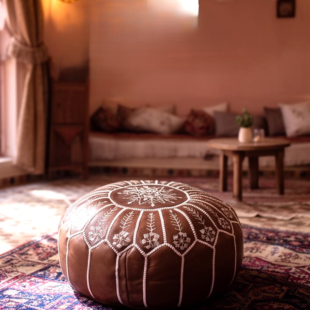 Handmade Moroccan Leather Pouf Ottoman – Boho Floor Cushion & Footstool (Unstuffed)