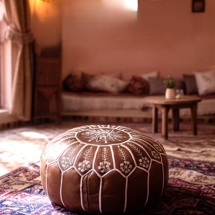 Handmade Moroccan Leather Pouf Ottoman – Boho Floor Cushion & Footstool (Unstuffed)